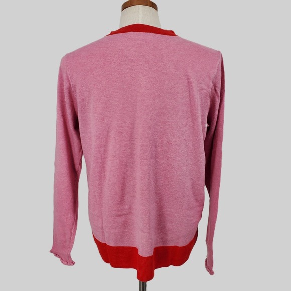 Candace Cameron Bure Pink Red Trim Button Front Knit Cardigan Sweater Womens XS - Picture 3 of 9